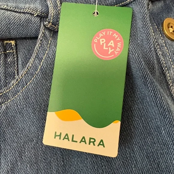HALARA High Rise Blue Jeans with Button Detail - Picture 2 of 8